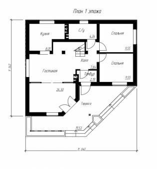 Проект одноэтажного дома с мансардой и террасой