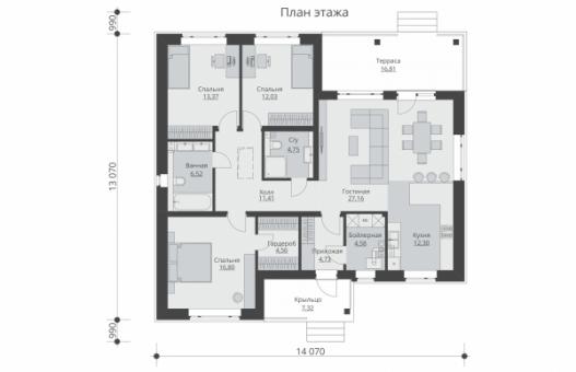 Проект одноэтажного дома с террасой